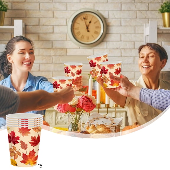 JZCHUNTOY Fall Maple Leaf Paper Cups 25 Pieces, Thanksgiving Party Disposable Drinking Cups, Waterproof Leakproof Tableware, for Autumn Harvest Party Thanksgiving Dinner Home Event Supplies