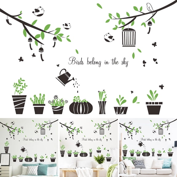 JZCHUNTOY Fresh Green Plant Tree Branch Bird Wall Sticker, 1 Piece Self-Adhesive Removable Decal, Waterproof Tear Resistant Realistic Pattern Decorative Sticker, for Bedroom Living Room Wall Decor