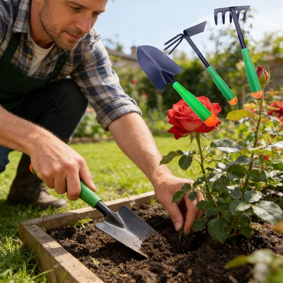 JZCHUNTOY Gardening Tool Set 3-Piece, Stainless Steel Shovel and Hoe, Digging Planting Weeding Tools for Home Garden Yard and Outdoor Use
