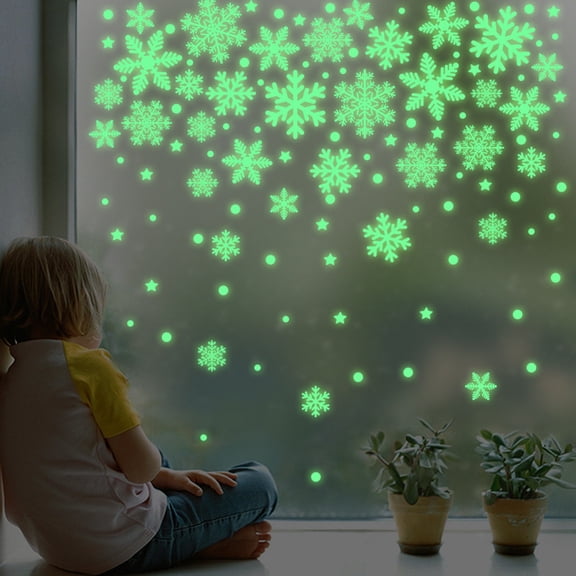 JZCHUNTOY Glow-in-the-Dark Christmas Snowflake Sticker Set, Bright Luminous Effect, Self-Adhesive, Waterproof, Removable, Durable Decorative Decal for Window, Wall, Ceiling, Bedroom, Holiday Decor