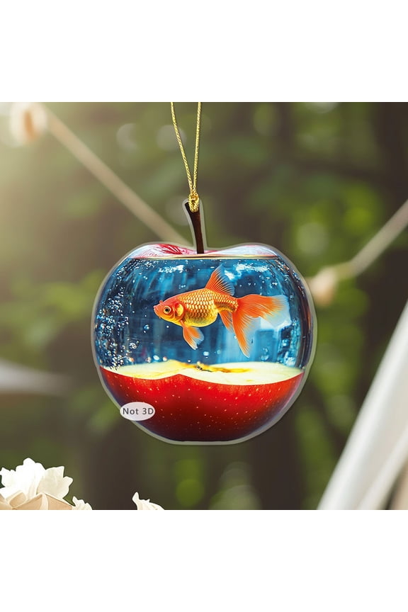 Goldfish Water Tank Hanging Ornament 1 Piece, 2D Flat Creative Pendant, Exquisite Printed Pattern Decor, Souvenir Gift Hanging Decor for Backpack, Keychain, Car Rearview Mirror, Home Wall