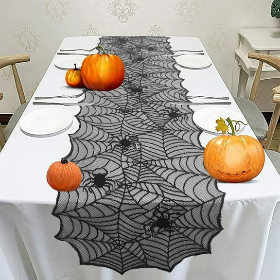 JZCHUNTOY Halloween Spider Web Table Runner, 1 Piece Spooky Holiday Decor, Realistic Web Pattern Durable Washable, Great for Dining Table Mantel Halloween Party Home Decoration