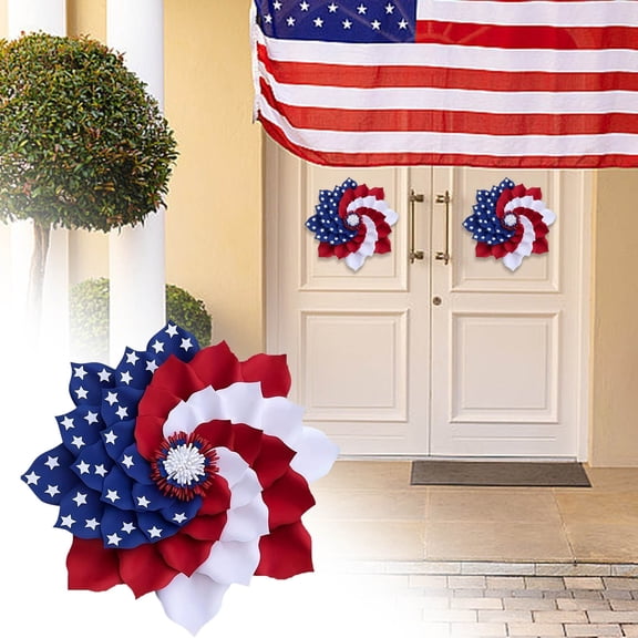 JZCHUNTOY Independence Day Wreath 1.3 ft x 1.3 ft, Patriotic Decor for Front Door and Wall, Fourth of July Celebration Decorations