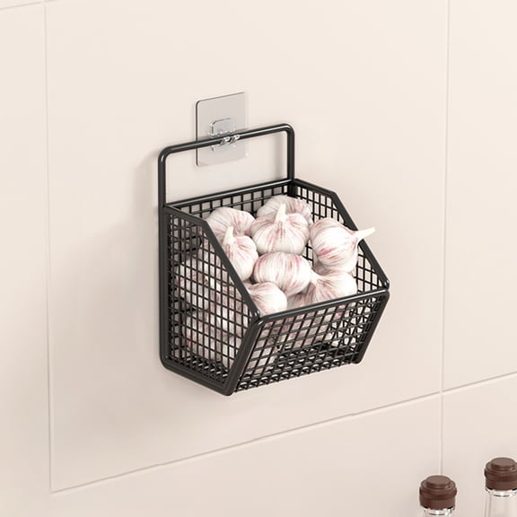 JZCHUNTOY Kitchen Storage Rack, No Drilling Wall Mounted Ginger Garlic Hanging Basket, Multi-functional Seasoning Storage Box, Space Saving Organizer for Spices Vegetables Kitchen Gadgets