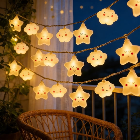 JZCHUNTOY LED String Light 4.92 ft 10 Bulbs Battery Operated Steady On, Star and Cloud Shape Decorative Light, Bright Ambient Lighting, for Room Decor Festival Celebration Camping Tent