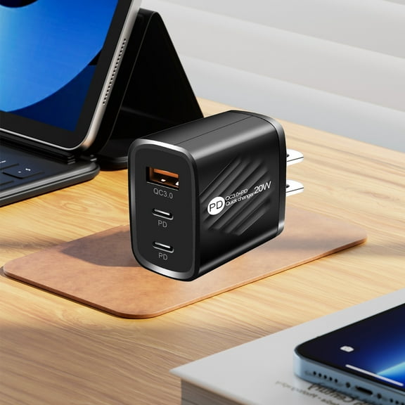 JZCHUNTOY Multi Port USB Charger Block, Dual PD Type C + 1 USB Fast Charging Adapter, US Standard Wall Charger Plug, Overheat Protection Portable Phone Charger for Travel Home Office Multiple Devices