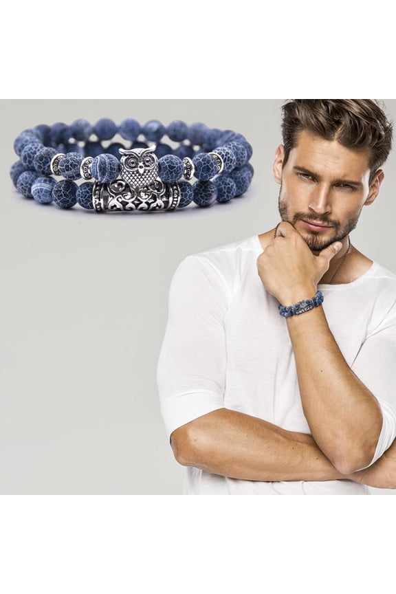 Natural Stone Owl Beaded Bracelet, 1 Handmade Stretch Elastic Charm Bangle, Smooth Polished Adjustable Jewelry, Perfect for Daily Wear, Parties, Anniversaries, Gift for Women & Men