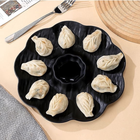 JZCHUNTOY Plate with Sauce Dipping Compartment, 1 Piece Ceramic Divided Serving Plate, Food Grade Chip Resistant Dinner Plate, Serving Dish for Appetizer Sushi Dumpling Snack Home Restaurant Use