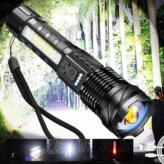 JZCHUNTOY Rechargeable Flashlight with USB Cable, 30W White Laser Flashlight with COB Work Light, 1-Piece Outdoor Lighting Solution for Camping and Emergency