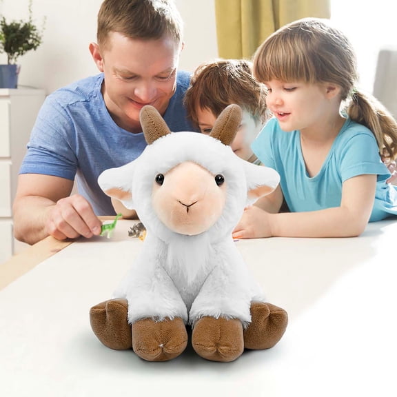 JZCHUNTOY Sitting Goat Doll Figurine, 1 Piece Cute Soft Stuffed Sitting Goat Ornament, Fluffy Durable Plush Decorative Display Piece, for Home Bedroom Living Room Desktop Decor Gift for Adults