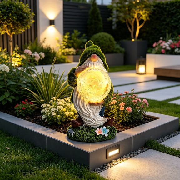 JZCHUNTOY Solar Powered Flocked Elf Garden Light, Waterproof LED Single Holder Ball Decor Lamp, Auto On/Off Energy Saving Light for Patio Yard Pathway Lawn Night Decor