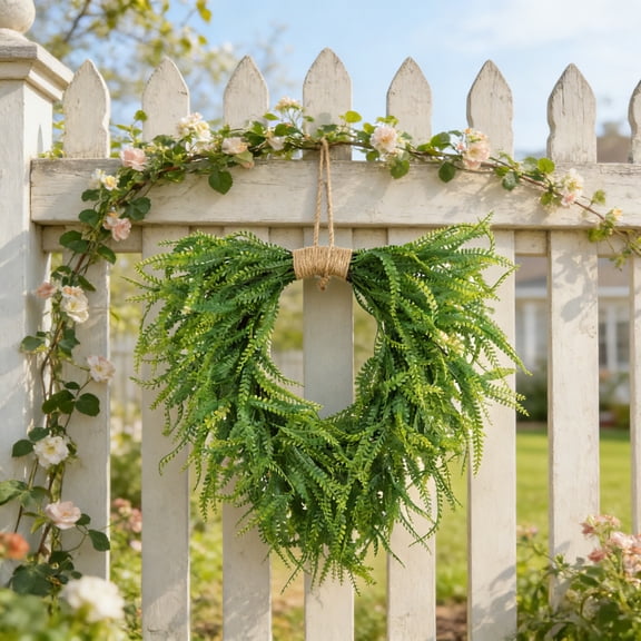JZCHUNTOY Spring Summer Artificial Persian Grass Heart-shaped Wreath - Realistic Branches with Spring Floral Accents, Farmhouse Wall Door Wedding Arch Window Hanging for Indoor Outdoor Garden Decor