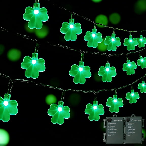 JZCHUNTOY St. Patrick's Day Clover String Lights 16.4FT, 50 LED Green Shamrock Decorative Light String, Waterproof Decor Lights, Holiday Lighting for Irish Carnival Party Patio Garden Home Decor