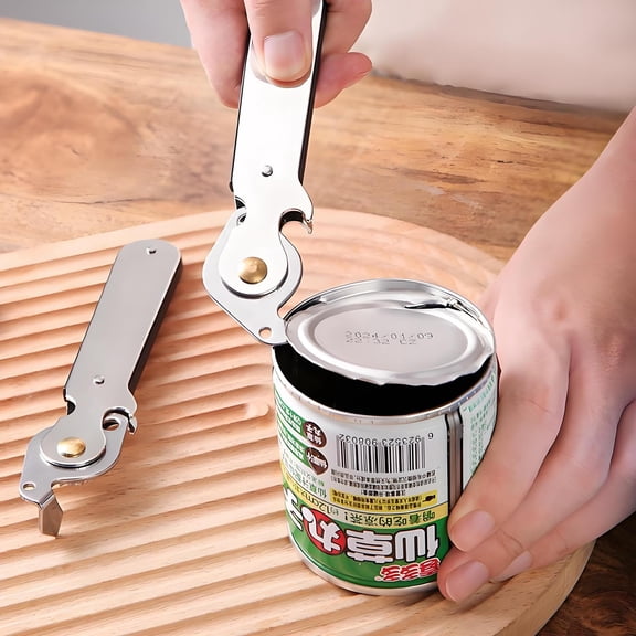 JZCHUNTOY Stainless Steel Can Opener 1 Piece, Multifunctional Tin Lid Cutter, Manual Bottle Cap Remover, Heavy Duty Jar Opening Tool, Easy Grip Can Opener for Tin Cans, Beer Bottles and Glass Jars