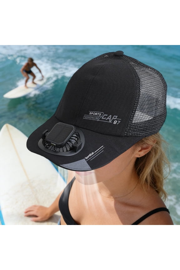 Summer Solar Charging Fan Hat, Half Mesh Extended Brim Sun Protection Cap, Breathable Adjustable Baseball Cap for Men Women Outdoor Activities