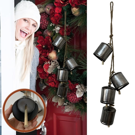JZCHUNTOY Vintage Metal Bell Set, 1 Piece String with 4 Silver Bells, Rustic Loud Sound Decorative Hanging Ornament, Suitable for Christmas Party, Door Hanging, Wreath Making, Home Decoration