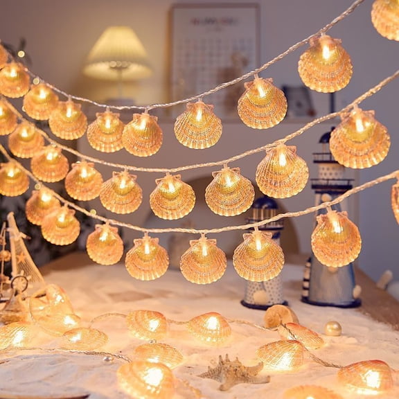 JZCHUNTOY White Seashell String Light 1 Piece, Waterproof Outdoor Decorative Fairy Light, 8 Modes Dimmable Ambient Light, Decorative String Light for Wedding, Garden, Patio, Party, Holiday Decoration