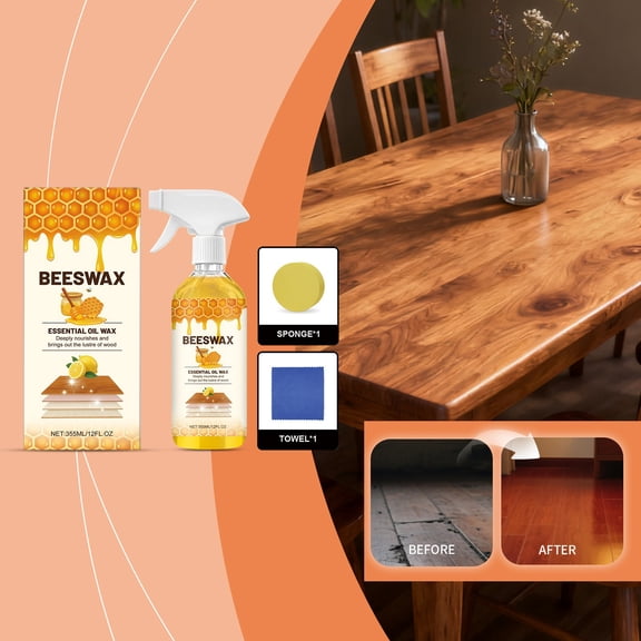 JZCHUNTOY Wooden Furniture Care Kit, 12 OZ Polishing Spray + 1 Sponge + 1 Towel, Scratch Repair Wood Care Set, Stain Remover Kit for Wood Floors, Tables, Cabinets & Wood Furniture