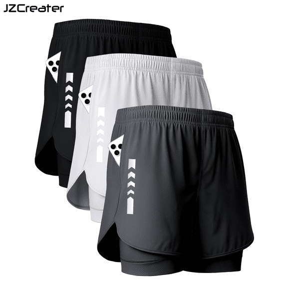 JZCreator 3 Pack Men's Athletic Shorts, 2-in-1 Workout Running Shorts with Liner and Pocket - Quick Dry Gym Shorts for Men