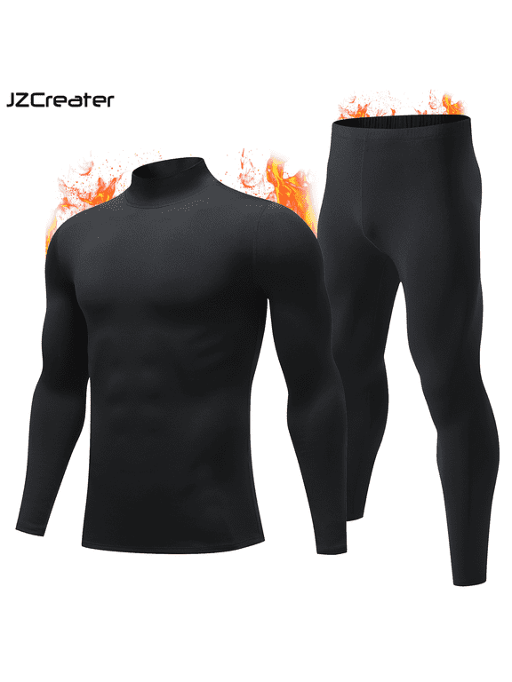 Men's 2-Piece Turtleneck Thermal Set ,Warm Long Sleeve Base Layer Top & Pants ,Cold Weather Underwear L