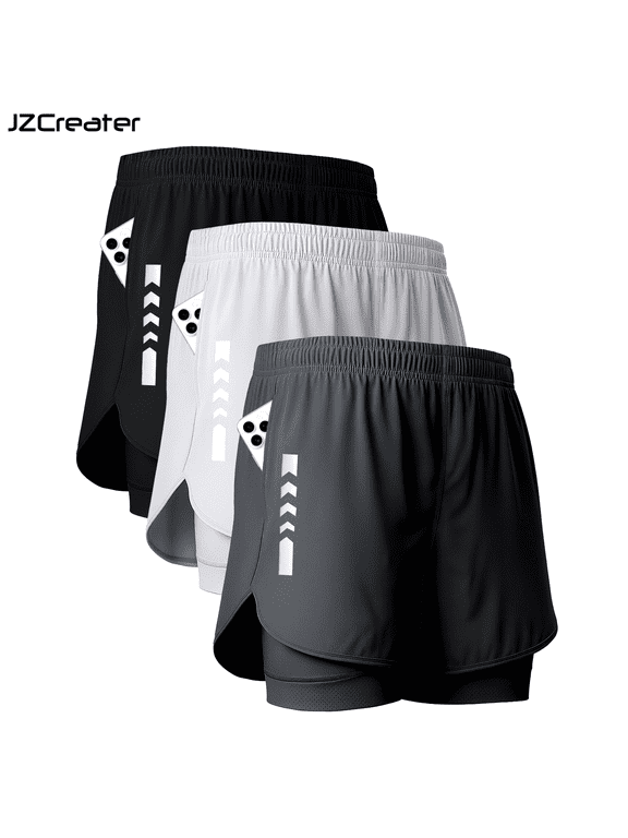 3 Pack Men's Athletic Shorts, 2-in-1 Workout Running Shorts with Liner and Pocket - Quick Dry Gym Shorts for Men