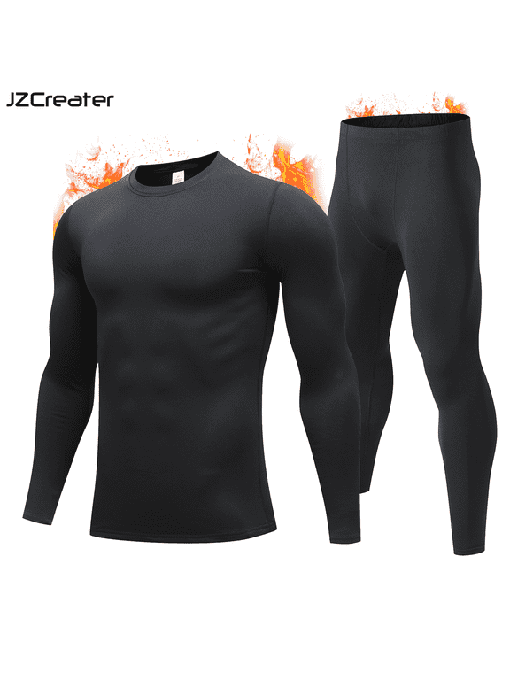 Thermal Underwear Set for men Long Johns with Fleece Lined, Base Layer men Cold Weather Top Bottom Black M