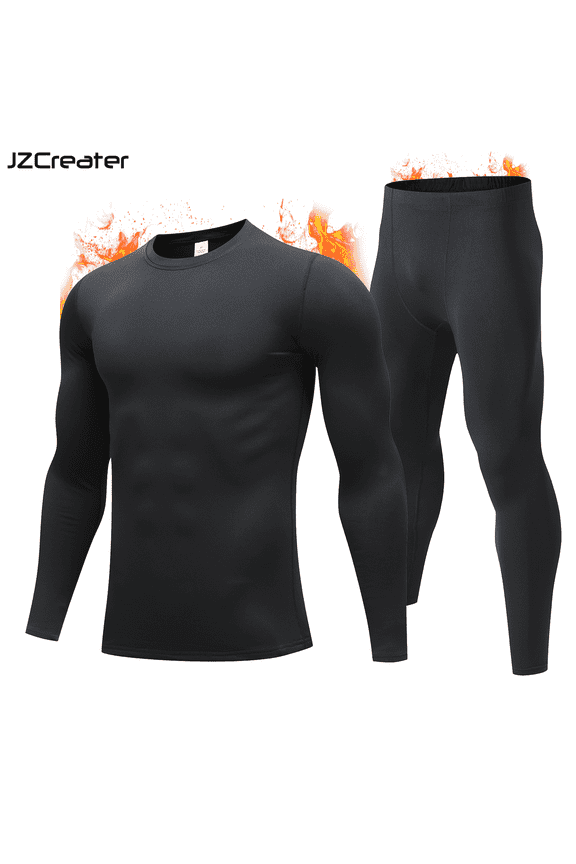 Thermal Underwear Set for men Long Johns with Fleece Lined, Base Layer men Cold Weather Top Bottom Black XL