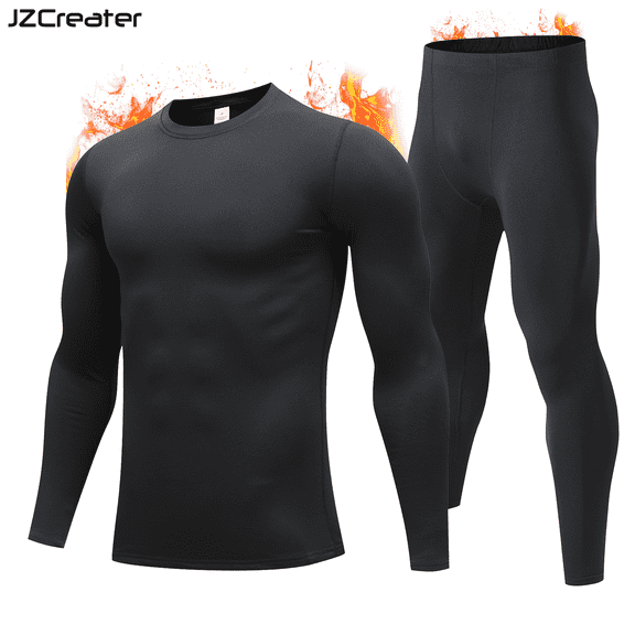 JZCreator Thermal Underwear Set for men Long Johns with Fleece Lined, Base Layer men Cold Weather Top Bottom Black XXL