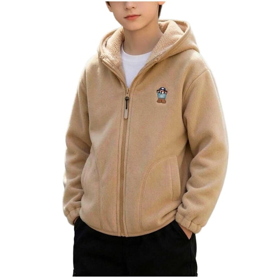 JZEJING Boys Jacket Cute Fleece Coat Long Sleeve Zip up Hooded Outerwear with Pocket Boy Clothes Size 2-12