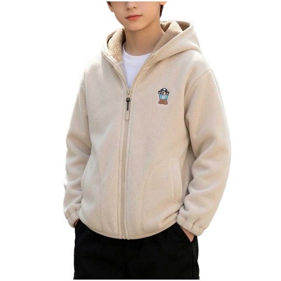 JZEJING Boys Jacket Cute Fleece Coat Long Sleeve Zip up Hooded Outerwear with Pocket Boy Clothes Size 2-12
