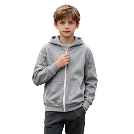 JZEJING Boys Jackets Solid Color Hooded Coat Long Sleeve Zip up Outerwear with Pocket Fall Clothes