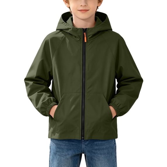 JZEJING Rain Jacket Boys Hooded Waterproof Rain Coat Outdoor Long Sleeve Loose Casual Lightweight Windbreaker with Pocket Boys Clothes Size 4-15
