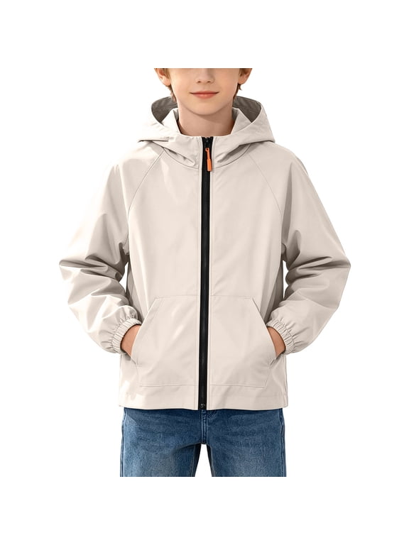 Rain Jacket Boys Hooded Waterproof Rain Coat Outdoor Long Sleeve Loose Casual Lightweight Windbreaker with Pocket Boys Clothes Size 4-15
