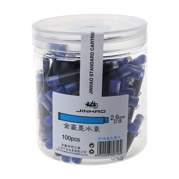 JZROCKER 100pcs Jinhao Universal Black Blue Fountain Pen Ink Sac Cartridges 2.6mm Refills