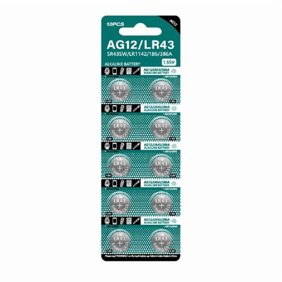 JZROCKER 10pcs/sheet AG12 LR43 Button Cell Batteries 1.5V Alkaline Long Time Power Supply for Toy and Remote Controls Calculators