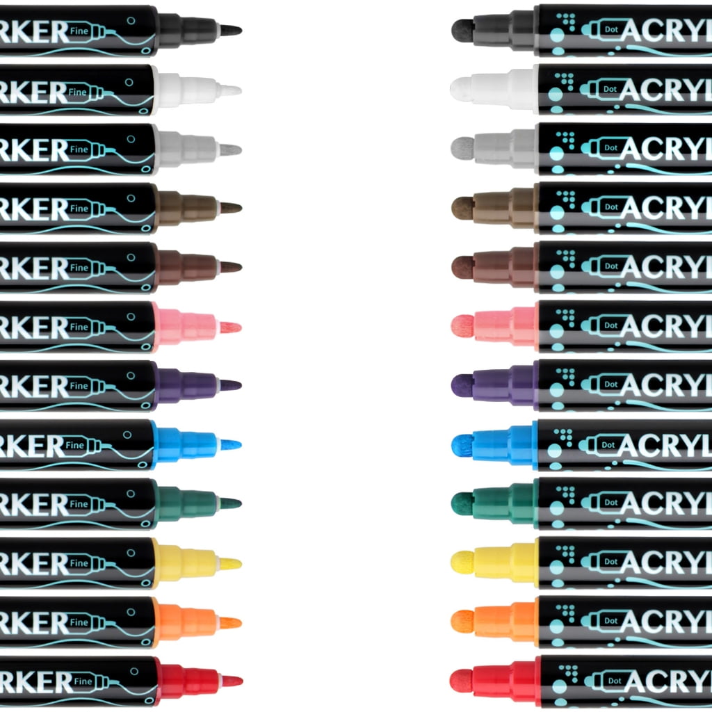 JZROCKER 12/24/26/30 Colors Double Ended Acrylic Marker for Drawing on Paper Stone Rock
