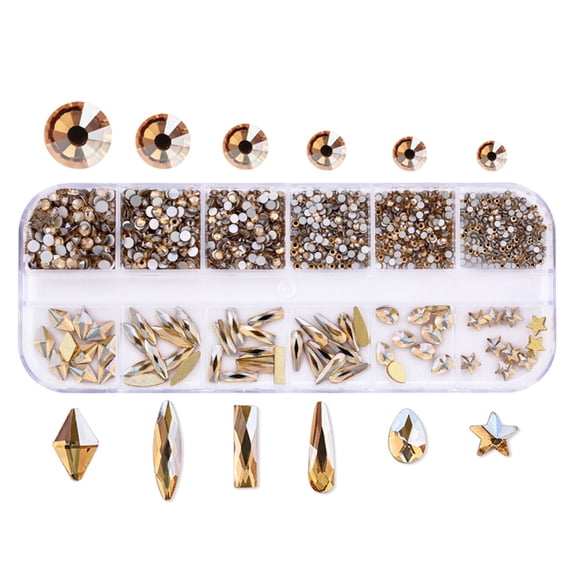 JZROCKER 12 Grids Glass Nail Art Decorations Multi-Shape Multi-Size Nails Ornaments Manicure Decor DIY Crafts Accessories