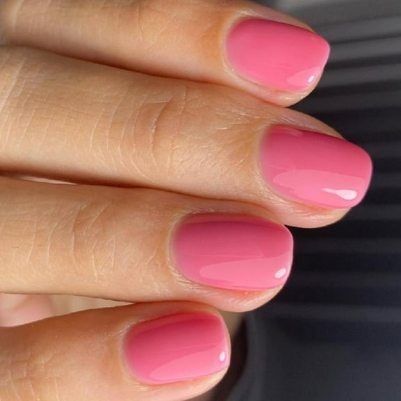 JZROCKER 24 Pcs Pinks Press On Nails Short Square False Nails Solid Color Acrylic Nails Glossy Full Covers Stick On Nails