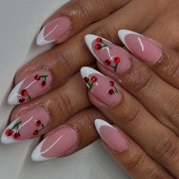 JZROCKER 24 Pieces Elegant Artificial Nails with Fruit Designs Press on Nails Easy to Apply and Remove for Various Occasion