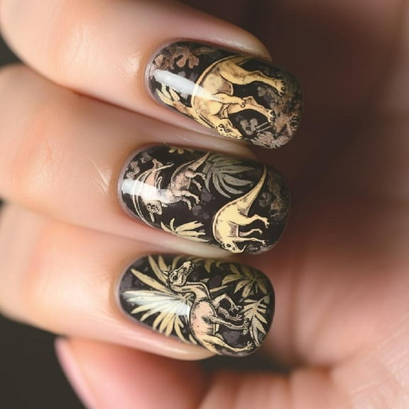 JZROCKER 24Pcs Square Dinosaur Nails Tips Press on Nails Manicure Nails Art For Independence Day Parties And Outdoor Event