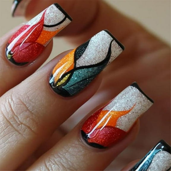 JZROCKER 24p Glossy Artificial Nails Easy Application Press On Nails Full Covers Stick on Nails False Nails for Fashionable Women