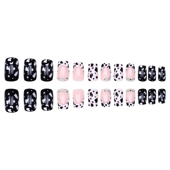 JZROCKER 24pcs Fashionable French Leopard Press on Nail Medium False Nail for Women