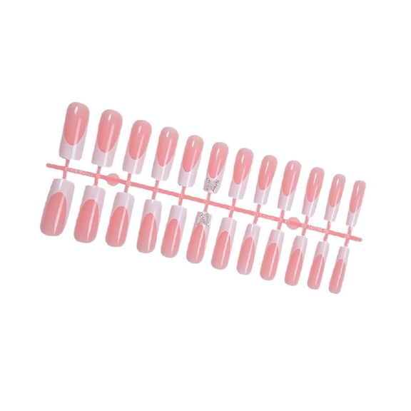 JZROCKER 24pcs Long Square Press On Nails Full Covers French Stick on Nails With 3D Bows Designs Glossy False Nails For Women