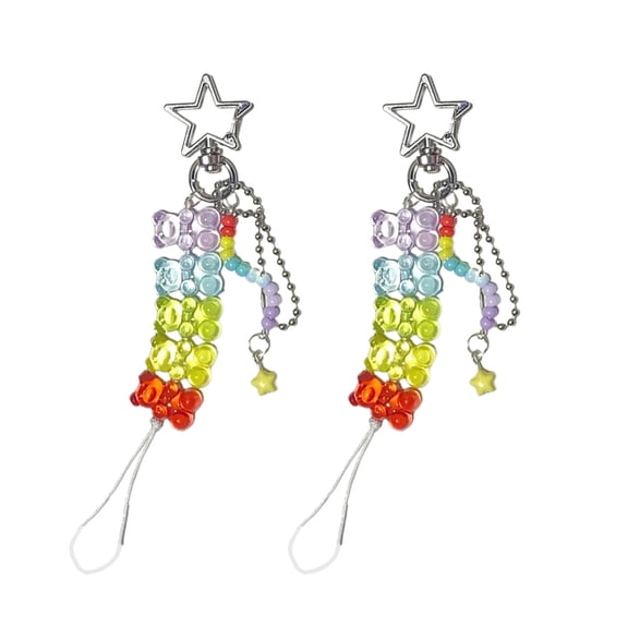 JZROCKER 2PCS Colorful Bear Bead Keychain Multifuntional Key Pendant Bag Charm Colorful Key Jewelry Suitable for Travel and Party