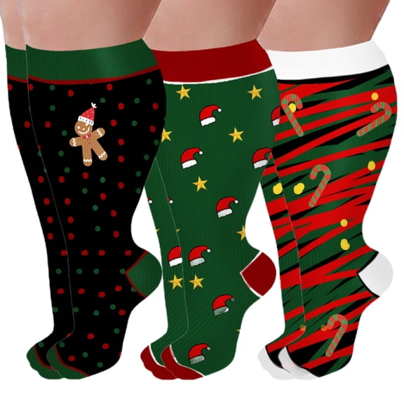 JZROCKER 3 Pairs Holiday Christmas Themed Compression Socks for Improved Leg Blood Flow