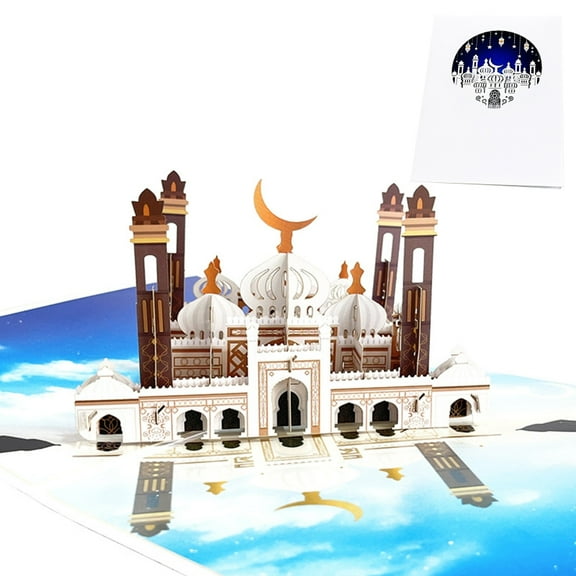 JZROCKER 3D Eid Mubarak Greeting Card Moon Palace Mosque Islamic New Year Cards