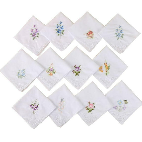 JZROCKER 3Pcs/Set Women Basic White Square Handkerchief Floral Embroidered Pocket Hanky Butterfly Lace Cotton Baby Bibs Portable Towel Napkin Random
