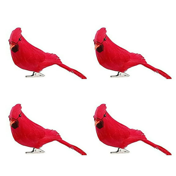 JZROCKER 4pcs Imitation Red Birds Cardinal Clips On Christmas Tree Decorations Simulation Bird Ornament