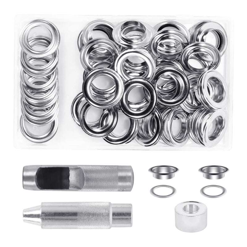 JZROCKER 50 Sets Grommet Kits Metal Grommets Eyelets Punch Tool for Leather Fabric Tarp
