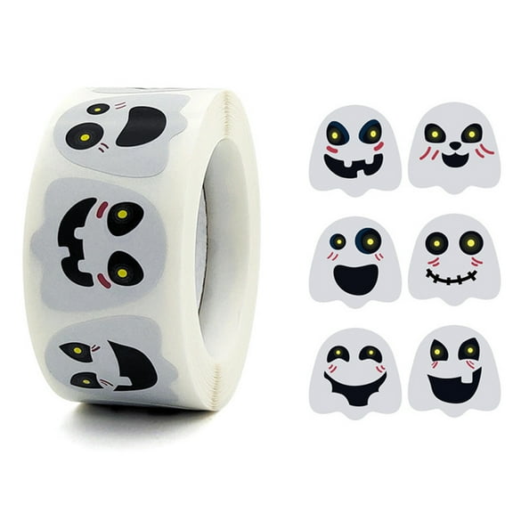 JZROCKER 500pcs Halloween Ghost Face Sticker Horror Sealing Labels for Scrapbooking DIY Gift Packaging Baking Stationery Decoration